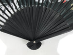Japanese Fabric Folding Fan Vtg Sensu Black Bamboo Frame Orca Whale Nagoya 5D80-AD - Fan-chidorivintage.com