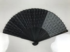 Japanese Fabric Folding Fan Vtg Sensu Bamboo Frame Black Asanoha Pattern 5D81-AD - Fan-chidorivintage.com