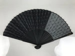 Japanese Fabric Folding Fan Vtg Sensu Bamboo Frame Black Asanoha Pattern 5D81-AD - Fan-chidorivintage.com
