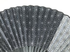 Japanese Fabric Folding Fan Vtg Sensu Bamboo Frame Black Asanoha Pattern 5D81-AD - Fan-chidorivintage.com