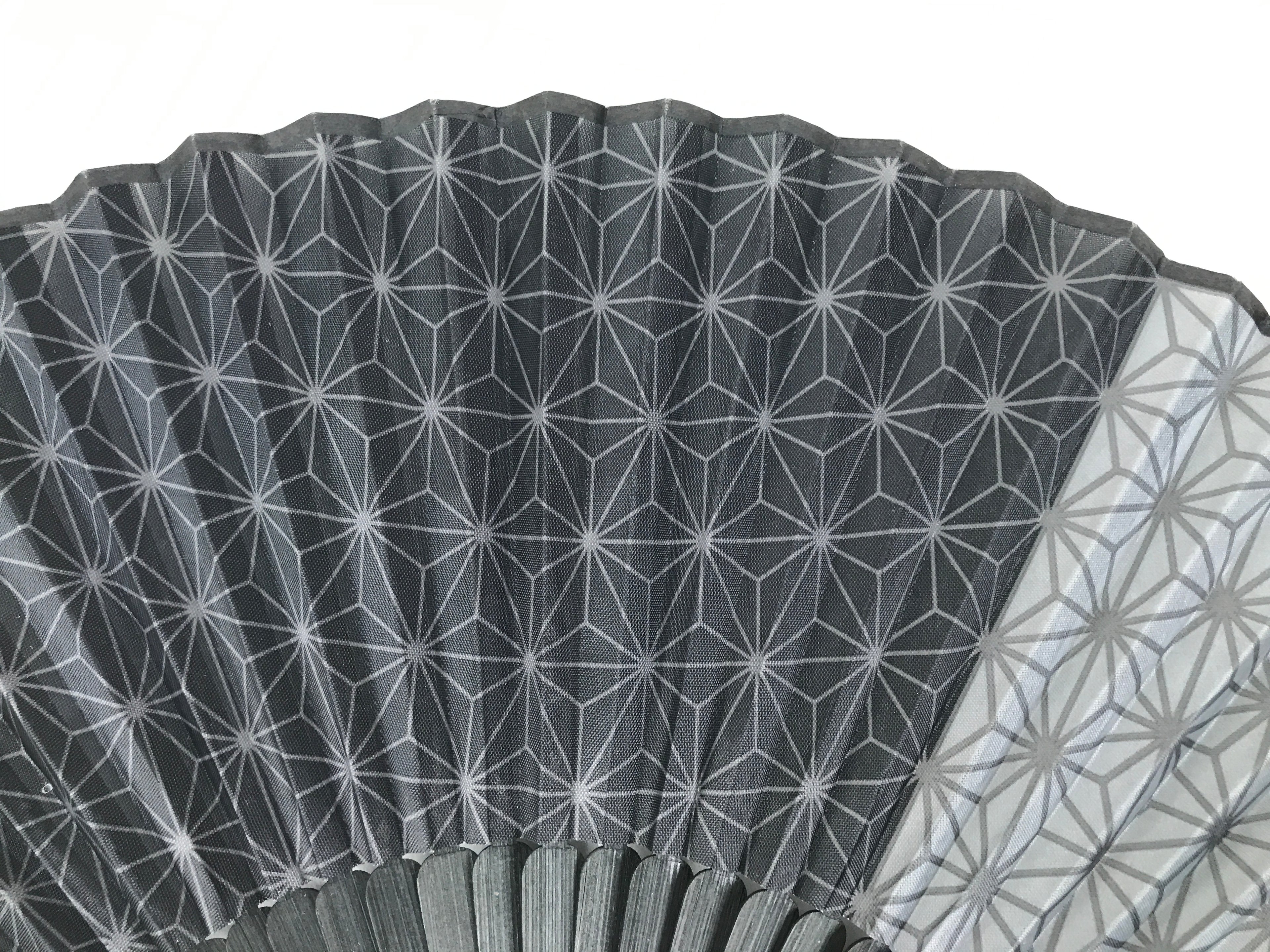 Japanese Fabric Folding Fan Vtg Sensu Bamboo Frame Black Asanoha Pattern 5D81-AD - Fan-chidorivintage.com