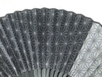 Japanese Fabric Folding Fan Vtg Sensu Bamboo Frame Black Asanoha Pattern 5D81-AD - Fan-chidorivintage.com