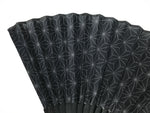 Japanese Fabric Folding Fan Vtg Sensu Bamboo Frame Black Asanoha Pattern 5D81-AD - Fan-chidorivintage.com
