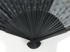 Japanese Fabric Folding Fan Vtg Sensu Bamboo Frame Black Asanoha Pattern 5D81-AD - Fan-chidorivintage.com