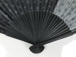 Japanese Fabric Folding Fan Vtg Sensu Bamboo Frame Black Asanoha Pattern 5D81-AD - Fan-chidorivintage.com