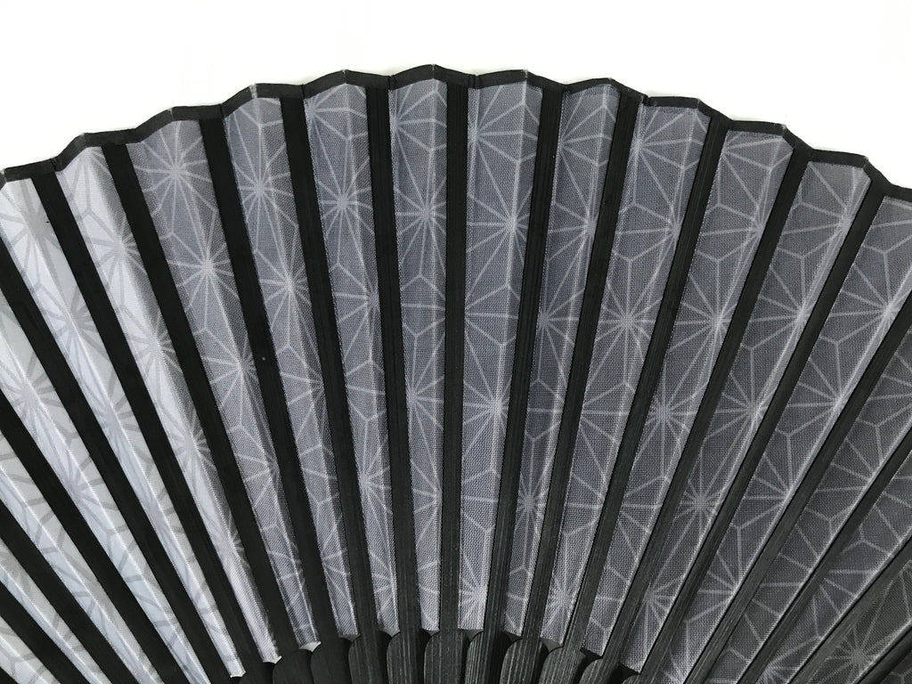 Japanese Fabric Folding Fan Vtg Sensu Bamboo Frame Black Asanoha Pattern 5D81-AD - Fan-chidorivintage.com