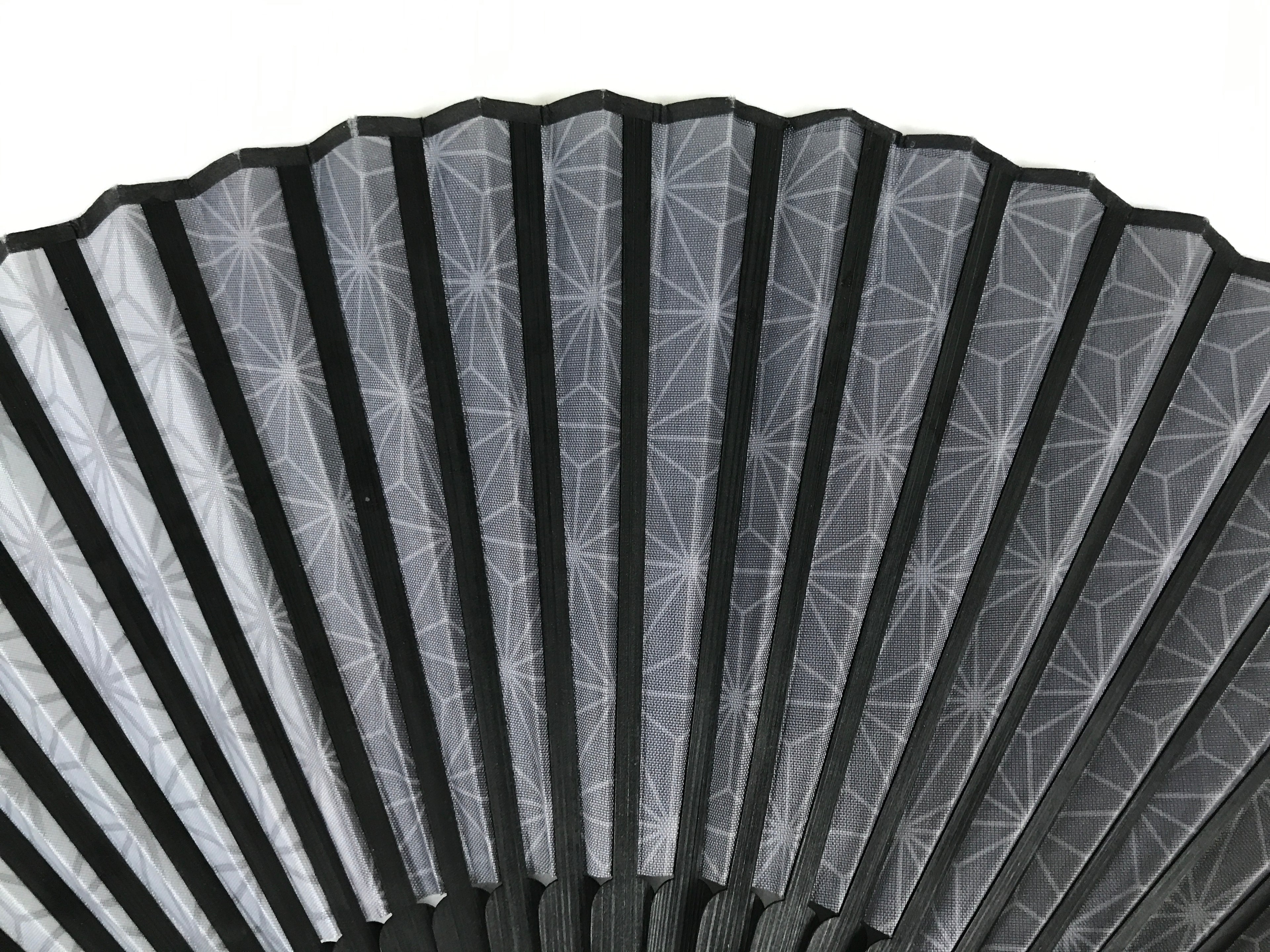 Japanese Fabric Folding Fan Vtg Sensu Bamboo Frame Black Asanoha Pattern 5D81-AD - Fan-chidorivintage.com