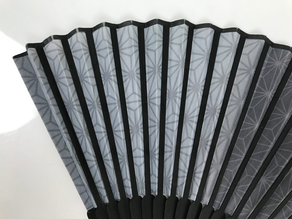 Japanese Fabric Folding Fan Vtg Sensu Bamboo Frame Black Asanoha Pattern 5D81-AD - Fan-chidorivintage.com