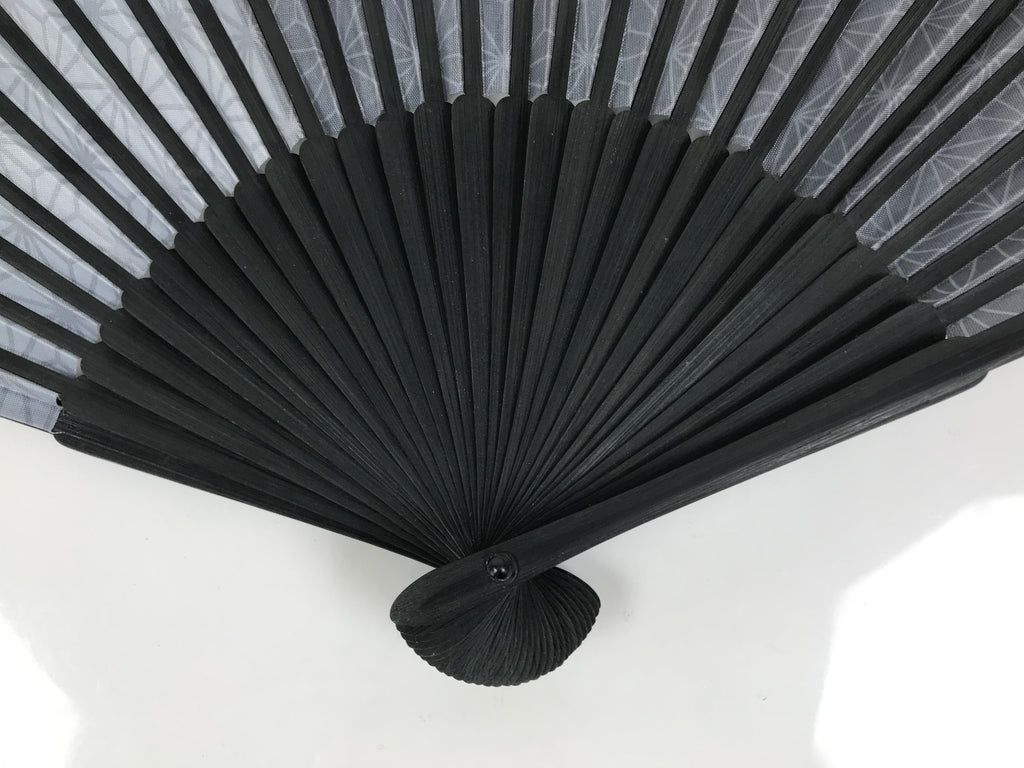 Japanese Fabric Folding Fan Vtg Sensu Bamboo Frame Black Asanoha Pattern 5D81-AD - Fan-chidorivintage.com