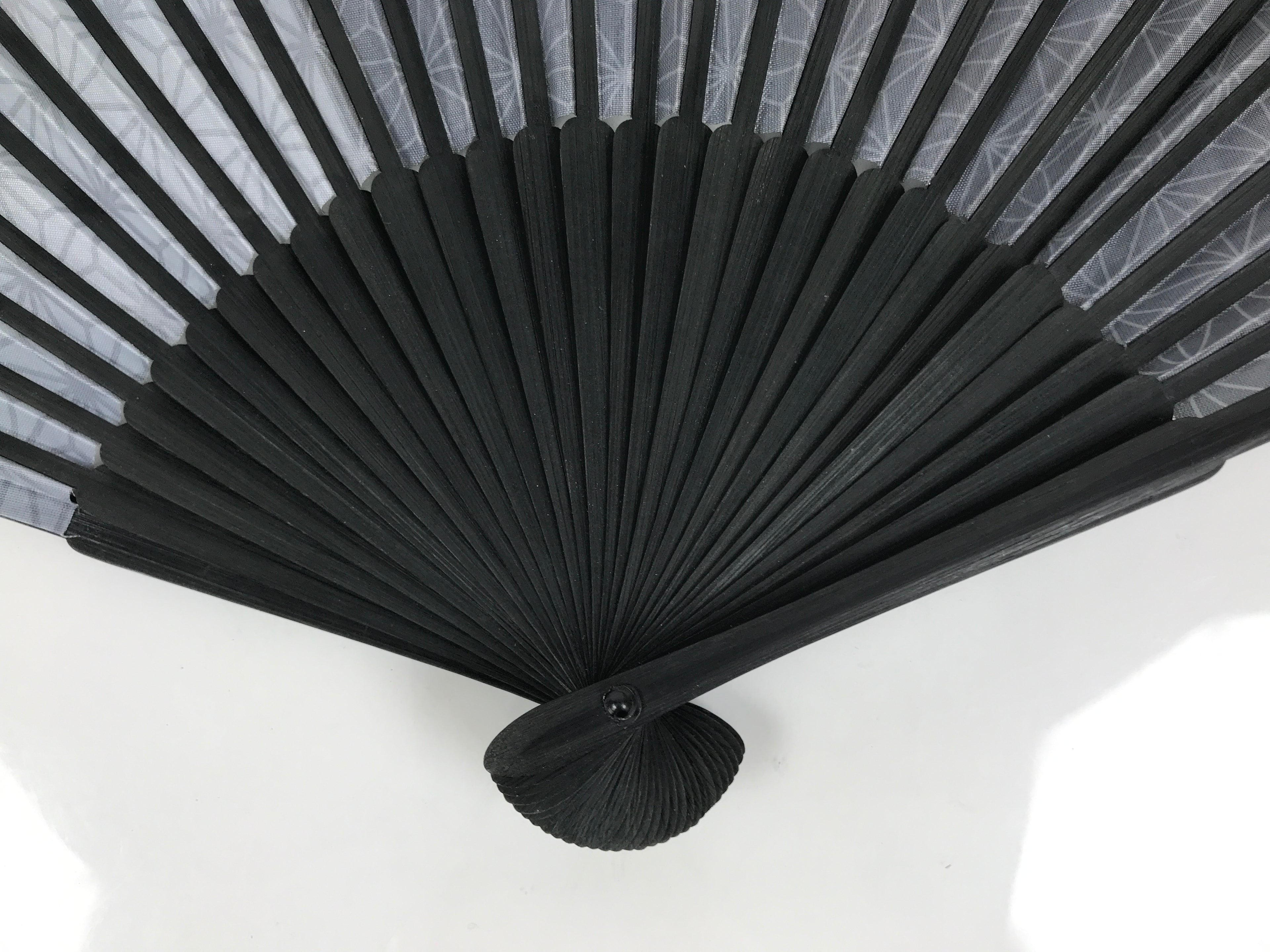 Japanese Fabric Folding Fan Vtg Sensu Bamboo Frame Black Asanoha Pattern 5D81-AD - Fan-chidorivintage.com