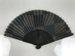 Japanese Fabric Folding Fan Vtg Sensu Bamboo Frame Black Shippo Pattern 5D82-AD - Fan-chidorivintage.com