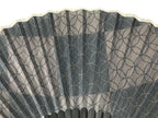 Japanese Fabric Folding Fan Vtg Sensu Bamboo Frame Black Shippo Pattern 5D82-AD - Fan-chidorivintage.com