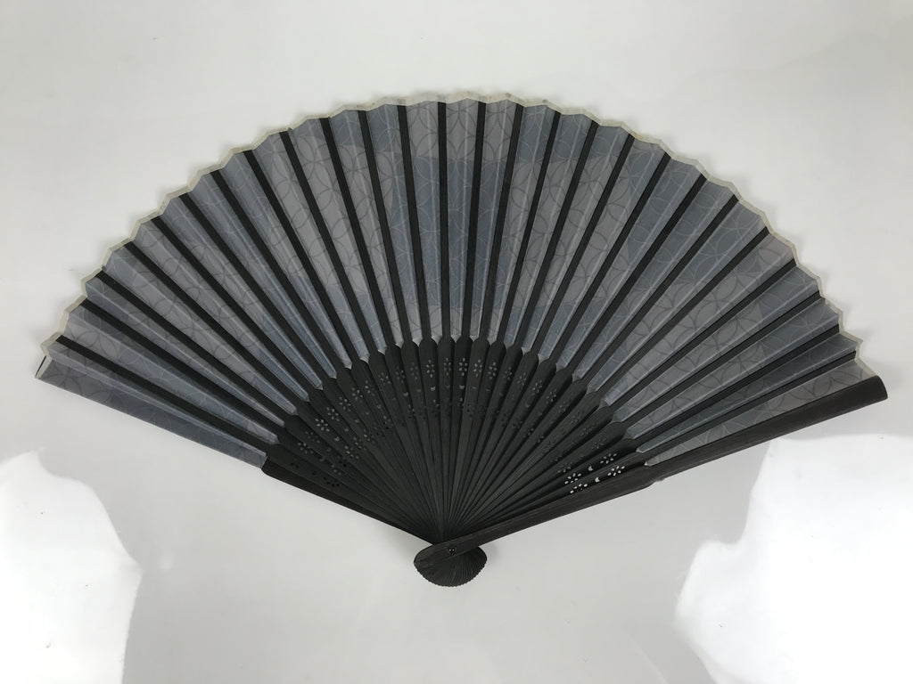 Japanese Fabric Folding Fan Vtg Sensu Bamboo Frame Black Shippo Pattern 5D82-AD - Fan-chidorivintage.com