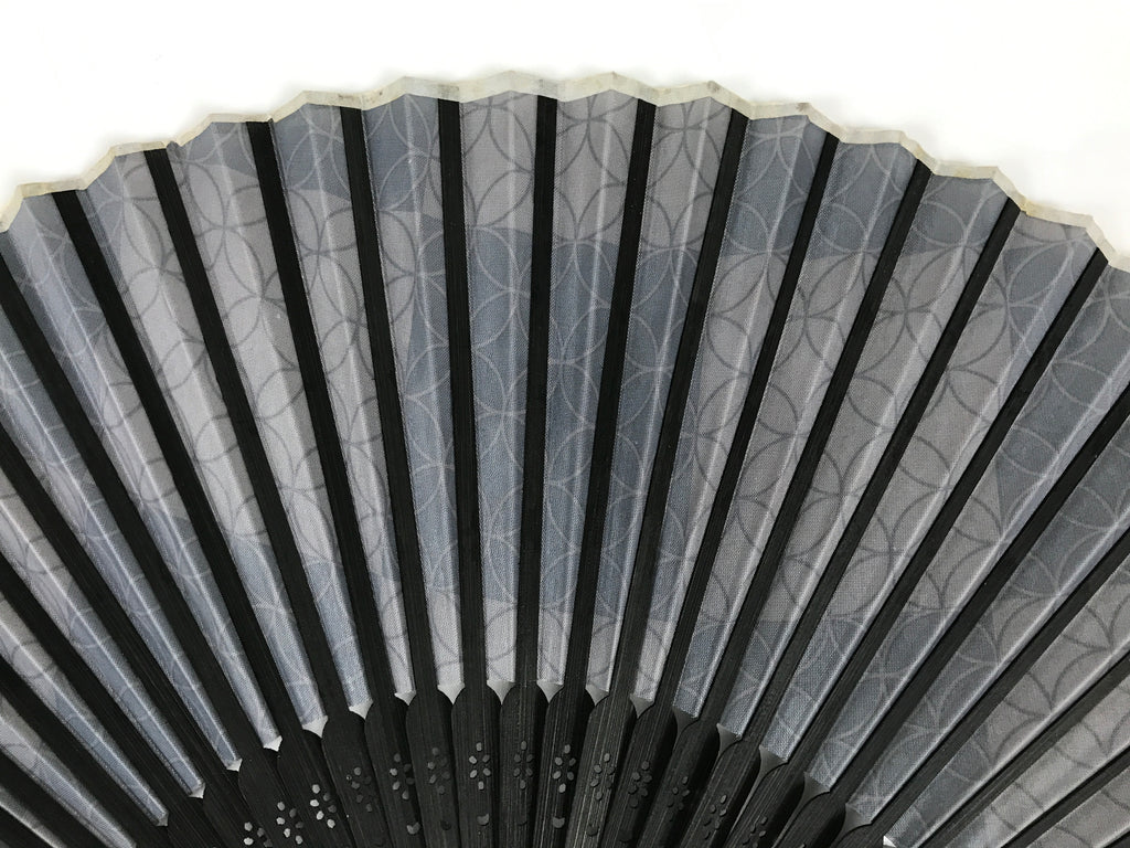 Japanese Fabric Folding Fan Vtg Sensu Bamboo Frame Black Shippo Pattern 5D82-AD - Fan-chidorivintage.com