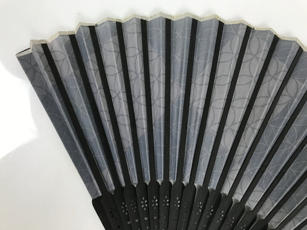 Japanese Fabric Folding Fan Vtg Sensu Bamboo Frame Black Shippo Pattern 5D82-AD - Fan-chidorivintage.com