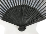 Japanese Fabric Folding Fan Vtg Sensu Bamboo Frame Black Shippo Pattern 5D82-AD - Fan-chidorivintage.com