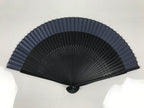 Japanese Fabric Folding Fan Vtg Sensu Lacquered Black Bamboo Frame Blue 5D83-AD - Fan-chidorivintage.com