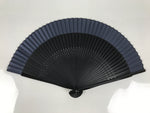 Japanese Fabric Folding Fan Vtg Sensu Lacquered Black Bamboo Frame Blue 5D83-AD - Fan-chidorivintage.com