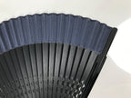 Japanese Fabric Folding Fan Vtg Sensu Lacquered Black Bamboo Frame Blue 5D83-AD - Fan-chidorivintage.com