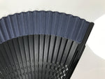 Japanese Fabric Folding Fan Vtg Sensu Lacquered Black Bamboo Frame Blue 5D83-AD - Fan-chidorivintage.com