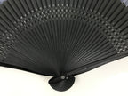 Japanese Fabric Folding Fan Vtg Sensu Lacquered Black Bamboo Frame Blue 5D83-AD - Fan-chidorivintage.com