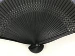 Japanese Fabric Folding Fan Vtg Sensu Lacquered Black Bamboo Frame Blue 5D83-AD - Fan-chidorivintage.com