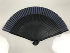 Japanese Fabric Folding Fan Vtg Sensu Lacquered Black Bamboo Frame Blue 5D83-AD - Fan-chidorivintage.com