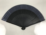 Japanese Fabric Folding Fan Vtg Sensu Lacquered Black Bamboo Frame Blue 5D83-AD - Fan-chidorivintage.com