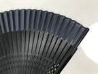 Japanese Fabric Folding Fan Vtg Sensu Lacquered Black Bamboo Frame Blue 5D83-AD - Fan-chidorivintage.com