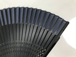 Japanese Fabric Folding Fan Vtg Sensu Lacquered Black Bamboo Frame Blue 5D83-AD - Fan-chidorivintage.com