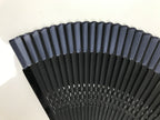 Japanese Fabric Folding Fan Vtg Sensu Lacquered Black Bamboo Frame Blue 5D83-AD - Fan-chidorivintage.com