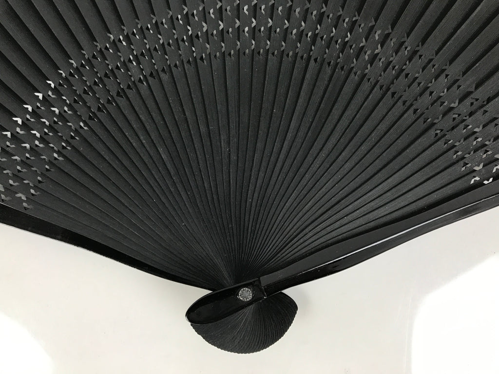 Japanese Fabric Folding Fan Vtg Sensu Lacquered Black Bamboo Frame Blue 5D83-AD - Fan-chidorivintage.com