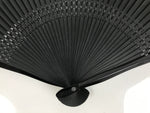 Japanese Fabric Folding Fan Vtg Sensu Lacquered Black Bamboo Frame Blue 5D83-AD - Fan-chidorivintage.com