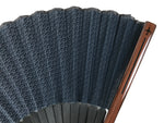 Japanese Fabric Folding Fan Vtg Sensu Bamboo Frame Blue Seigaiha Pattern 5D86-AD - Fan-chidorivintage.com