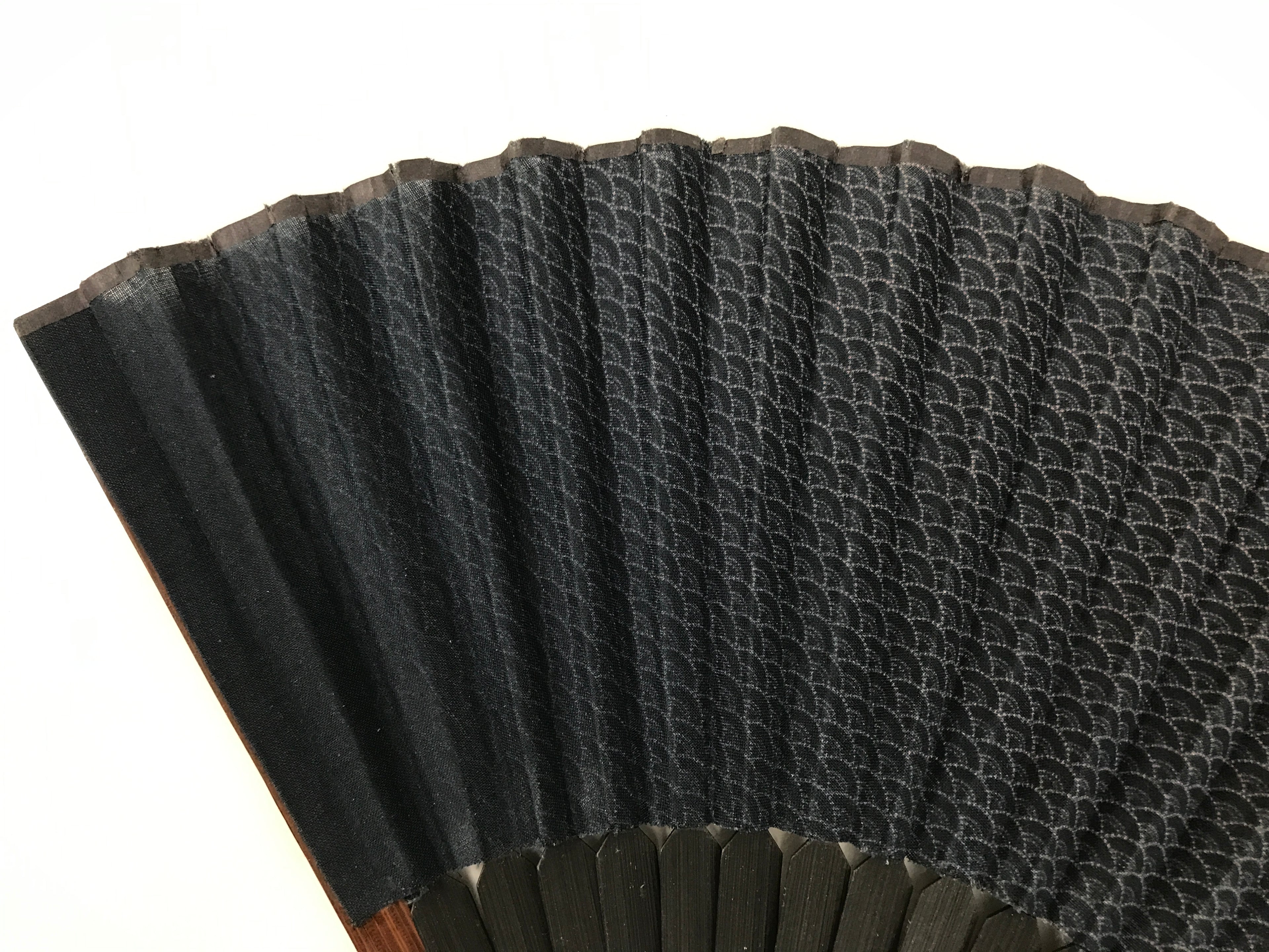 Japanese Fabric Folding Fan Vtg Sensu Bamboo Frame Blue Seigaiha Pattern 5D86-AD - Fan-chidorivintage.com