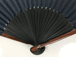 Japanese Fabric Folding Fan Vtg Sensu Bamboo Frame Blue Seigaiha Pattern 5D86-AD - Fan-chidorivintage.com