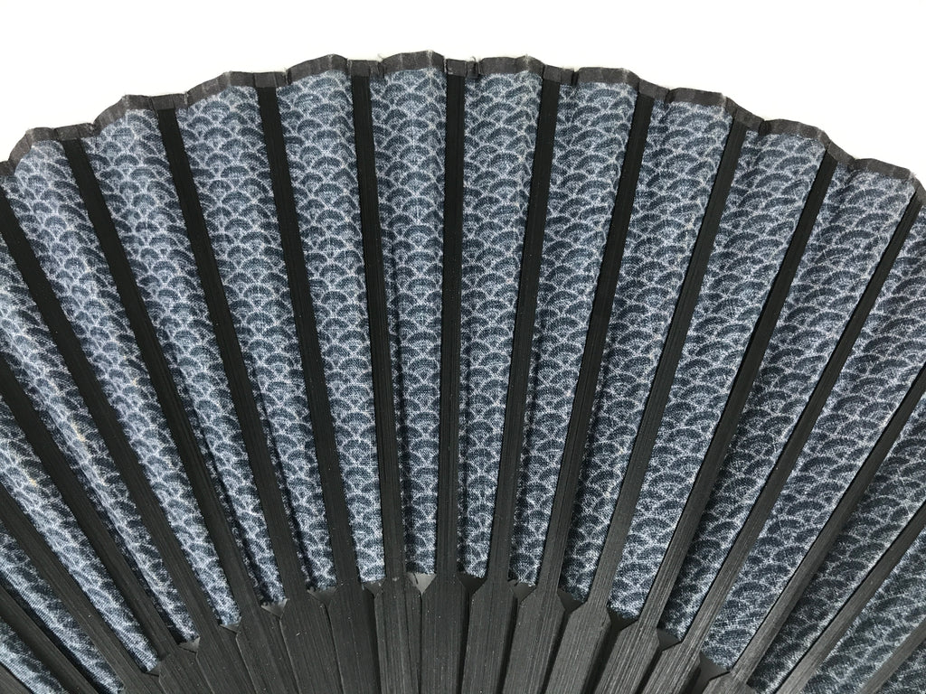 Japanese Fabric Folding Fan Vtg Sensu Bamboo Frame Blue Seigaiha Pattern 5D86-AD - Fan-chidorivintage.com