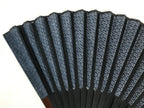 Japanese Fabric Folding Fan Vtg Sensu Bamboo Frame Blue Seigaiha Pattern 5D86-AD - Fan-chidorivintage.com