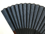 Japanese Fabric Folding Fan Vtg Sensu Bamboo Frame Blue Seigaiha Pattern 5D86-AD - Fan-chidorivintage.com