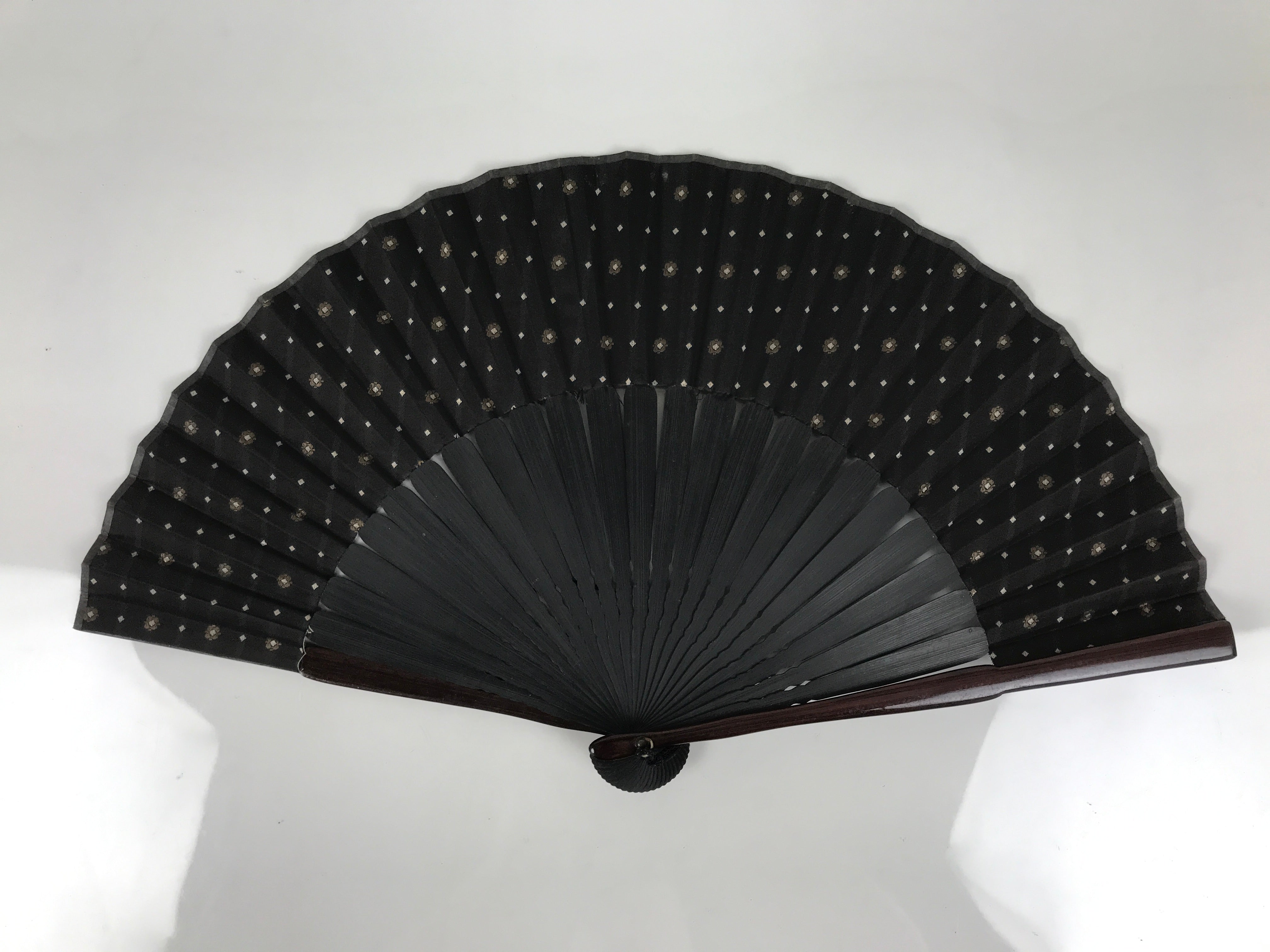 Vintage Japanese Folding Fan with Floral Design Accents