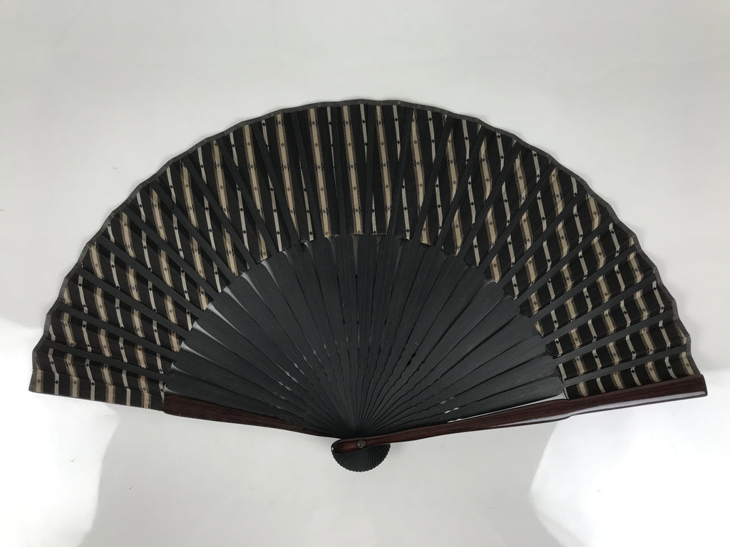 Japanese Fabric Folding Fan Vtg Sensu Bamboo Frame Black Gold Floral Design 5D87-AD - Fan-chidorivintage.com