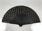 Japanese Fabric Folding Fan Vtg Sensu Bamboo Frame Black Gold Floral Design 5D87-AD - Fan-chidorivintage.com