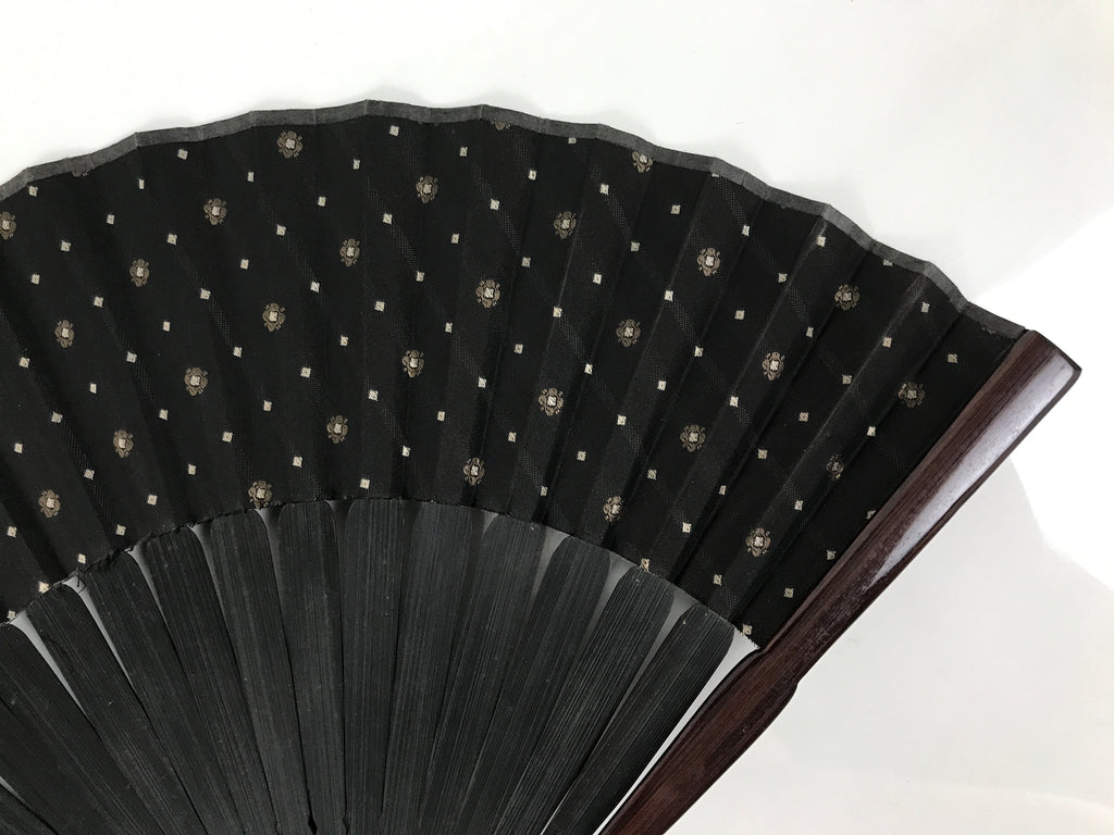 Japanese Fabric Folding Fan Vtg Sensu Bamboo Frame Black Gold Floral Design 5D87-AD - Fan-chidorivintage.com
