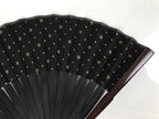 Japanese Fabric Folding Fan Vtg Sensu Bamboo Frame Black Gold Floral Design 5D87-AD - Fan-chidorivintage.com