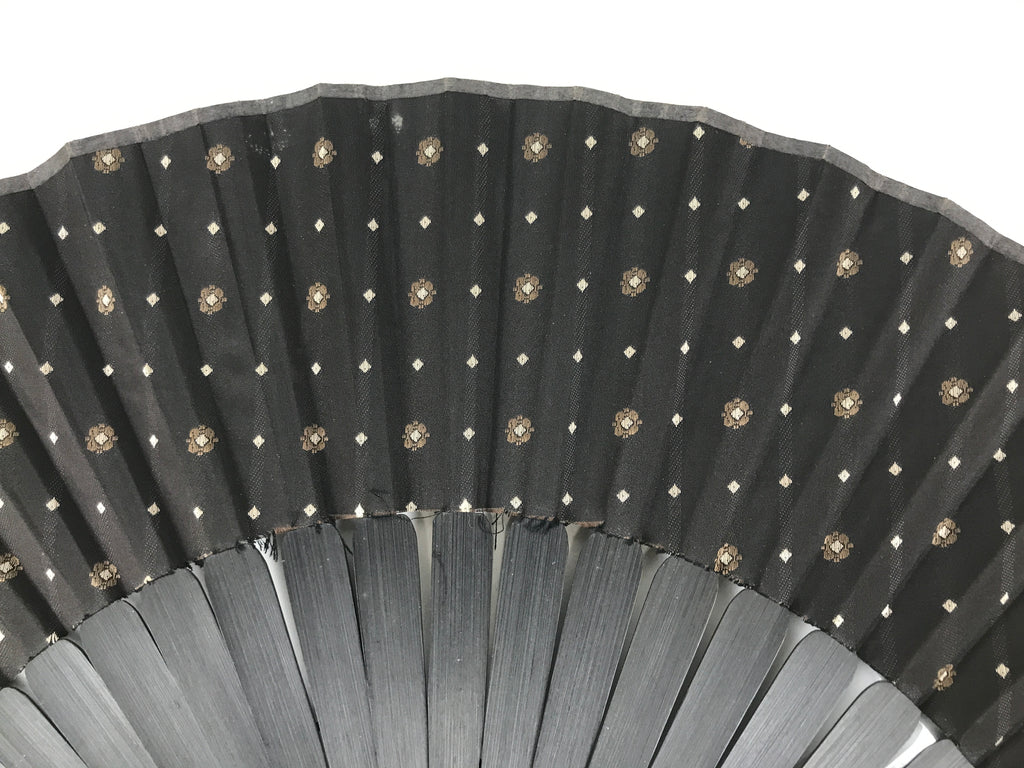 Japanese Fabric Folding Fan Vtg Sensu Bamboo Frame Black Gold Floral Design 5D87-AD - Fan-chidorivintage.com