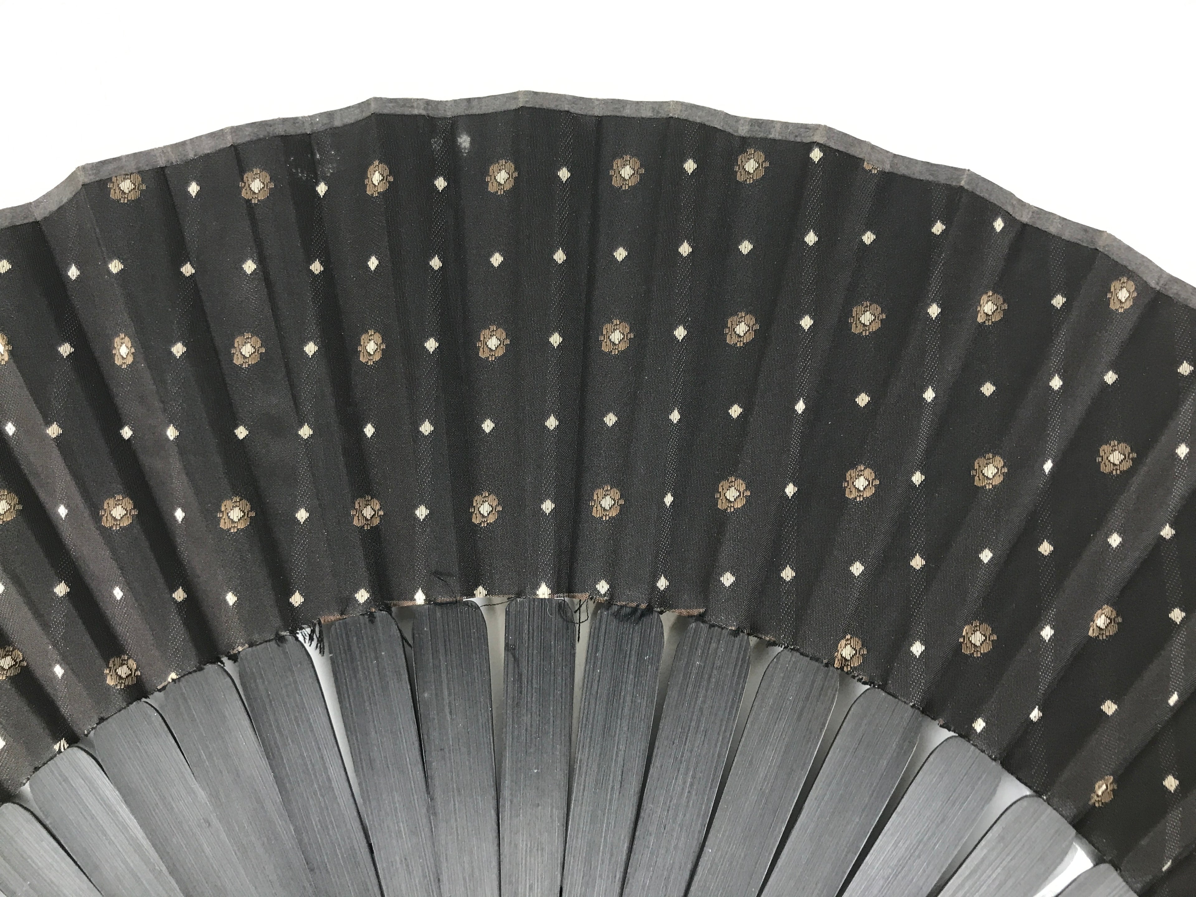 Japanese Fabric Folding Fan Vtg Sensu Bamboo Frame Black Gold Floral Design 5D87-AD - Fan-chidorivintage.com