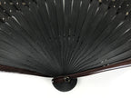 Japanese Fabric Folding Fan Vtg Sensu Bamboo Frame Black Gold Floral Design 5D87-AD - Fan-chidorivintage.com