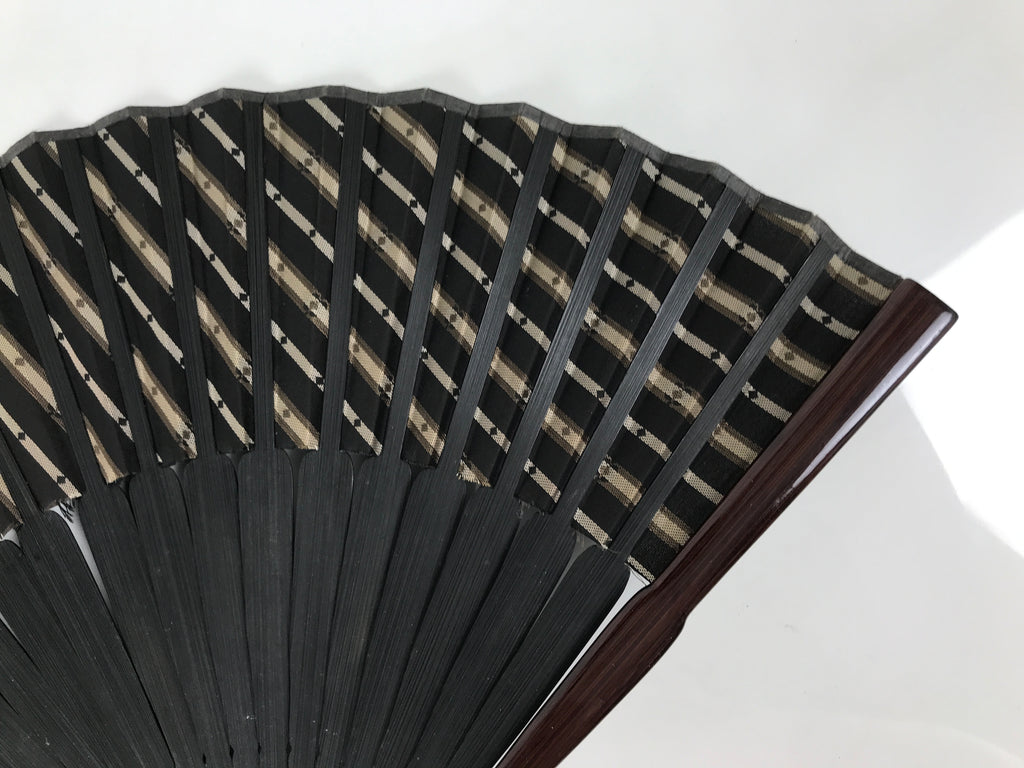 Japanese Fabric Folding Fan Vtg Sensu Bamboo Frame Black Gold Floral Design 5D87-AD - Fan-chidorivintage.com