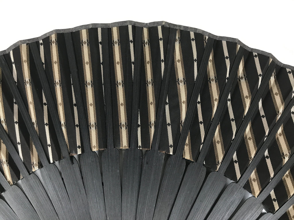 Japanese Fabric Folding Fan Vtg Sensu Bamboo Frame Black Gold Floral Design 5D87-AD - Fan-chidorivintage.com