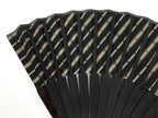 Japanese Fabric Folding Fan Vtg Sensu Bamboo Frame Black Gold Floral Design 5D87-AD - Fan-chidorivintage.com